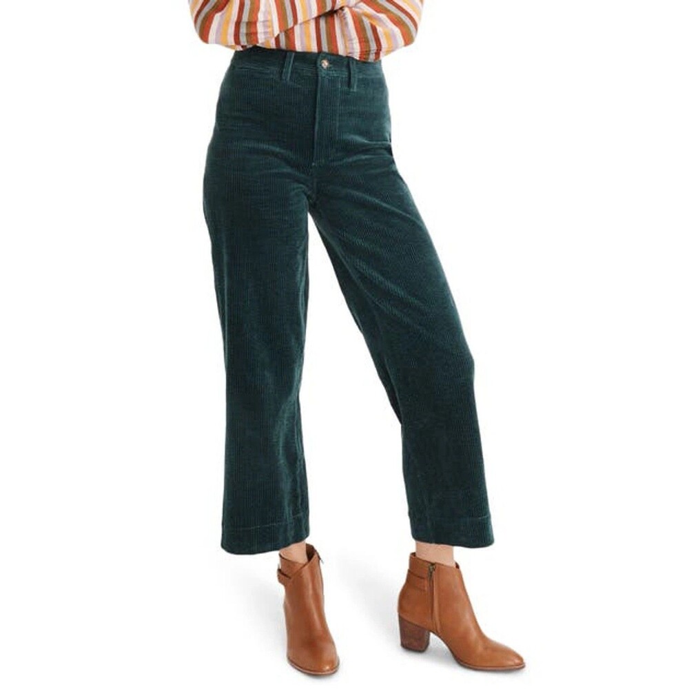 Madewell Pants Womens 30 Corduroy Slim Emmett Wide Leg Crop Forest Green Stretch